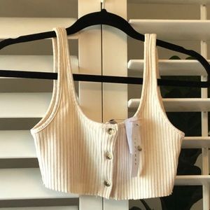 Topshop Cream Button Up Crop Top